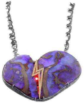 Katey Brunini, K. Brunini Jewels - Sterling and 18K yellow gold “Robot Heart” necklace featuring a 1363.96 ct. Opal heart accented with Diamonds (1.53 ctw.). The heart lights up in several patterns.