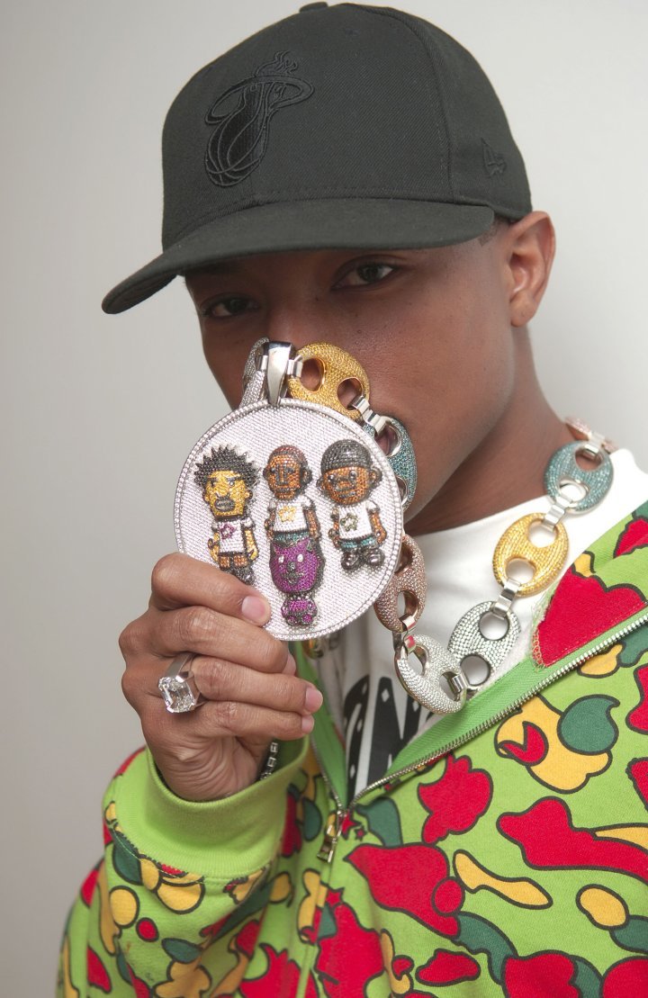 Pharrell Williams' “Son of a Pharaoh” auction was held by digital-first auction house JOOPITER on 20 October 2022 in New York City. His Jacob & Co. N.E.R.D. Character Pendant Chain sold for an impressive .18 million. Courtesy of Jacob & Co.