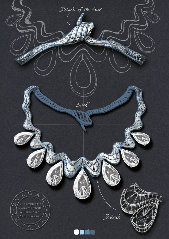 Gouache of the Serpenti Aeterna necklace.