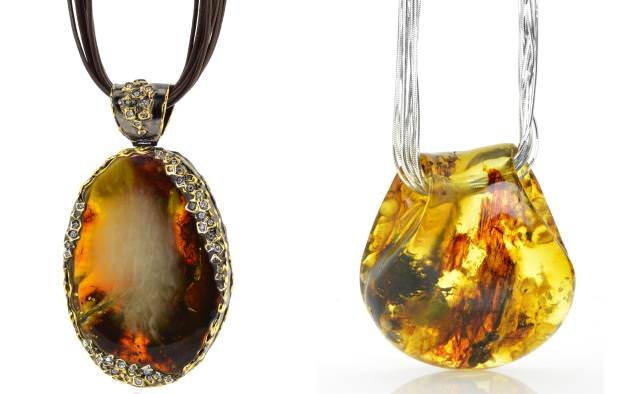 Handmade setting in sterling silver with 24 carat gold and ruthenium overlay and diamond details & Unique piece of Baltic Amber with special inner carving finished diamond cut sterling silver chain necklace