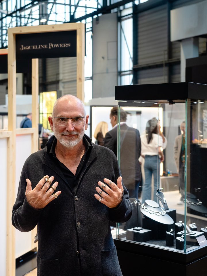 Vince Gerardis, founder of the Jaqueline Powers jewellery brand and Game of Thrones co-executive producer, at the GemGenève fair in May 2024.