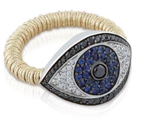 Roberto Demeglio, Joy ring with the Evil Eye, yellow gold, black and white diamonds and sapphires