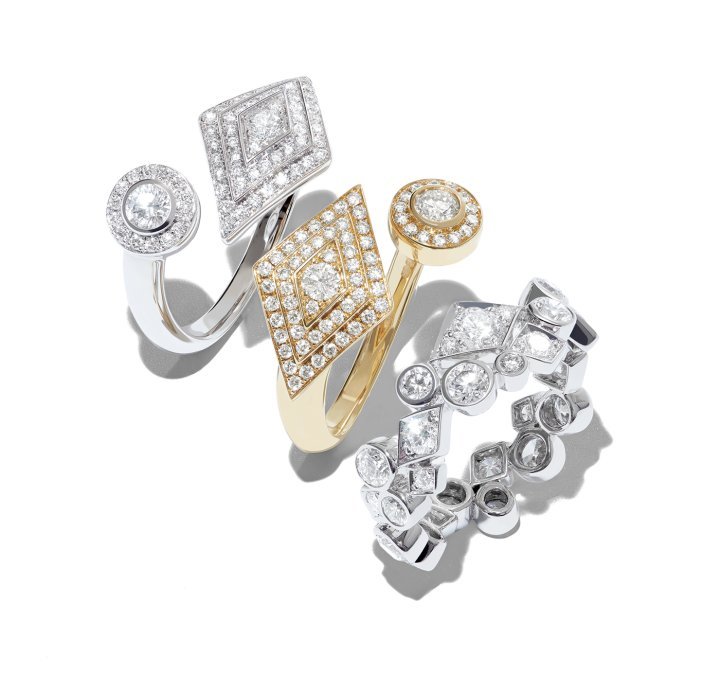 Albermale collection: Juxtaposing graphic symmetry and abstract asymmetry, the Albemarle collection features classic and contemporary interpretations of the Windsor motif, another Garrard icon.