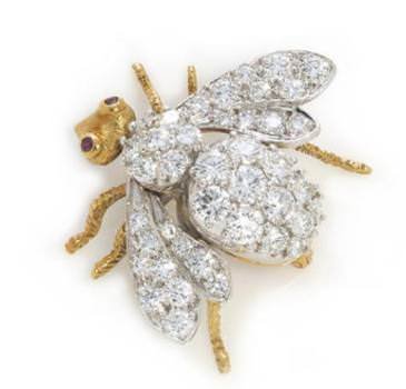 Diamond pavé-set bee brooch with ruby eyes
