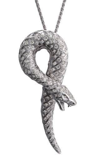 Mini Snake Pendant in white gold and diamonds