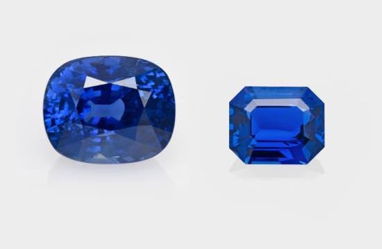 Figure 1: 'Kashmir-like' sapphires of exceptional quality and size (left 30 ct, right 13 ct) from Bemainty near Ambatondrazaka in Madagascar. Photo: SSEF
