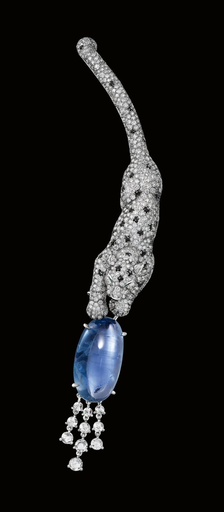 Cartier Nature Sauvage High Jewellery Brooch. White gold, sapphire, emeralds, onyx, diamonds. ©Cartier