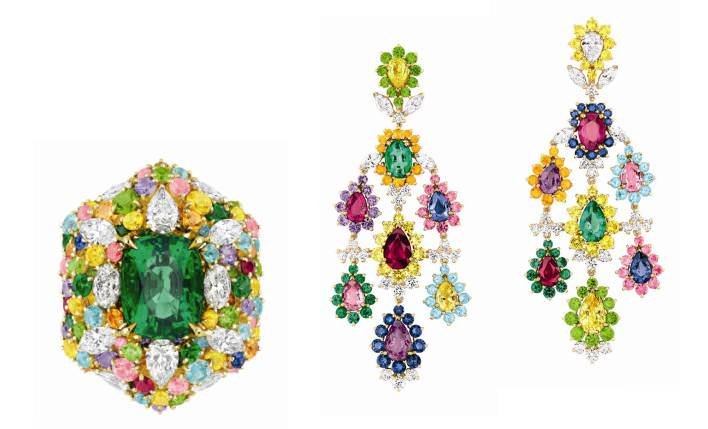 Cher Dior Fascinante emerald ring & Exquise pink sapphire earrings