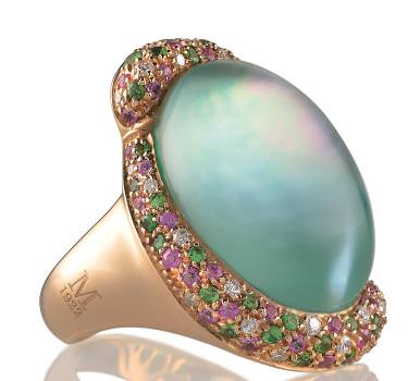 Rose gold ring with central doublet using rock crystal from the Anastasia collection by Moraglione. 