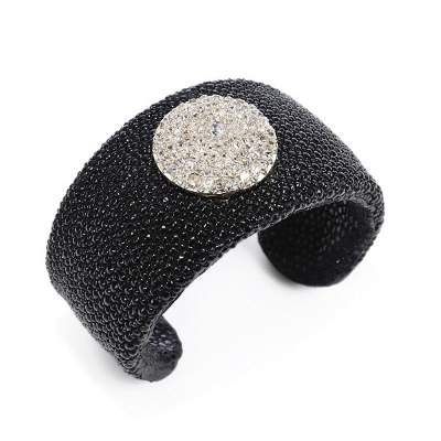 Turner & Tatler - Black shagreen and diamond button cuff