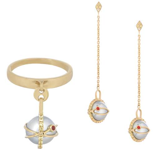 Laika pearl charm ring & Laika pearl gold earrings
