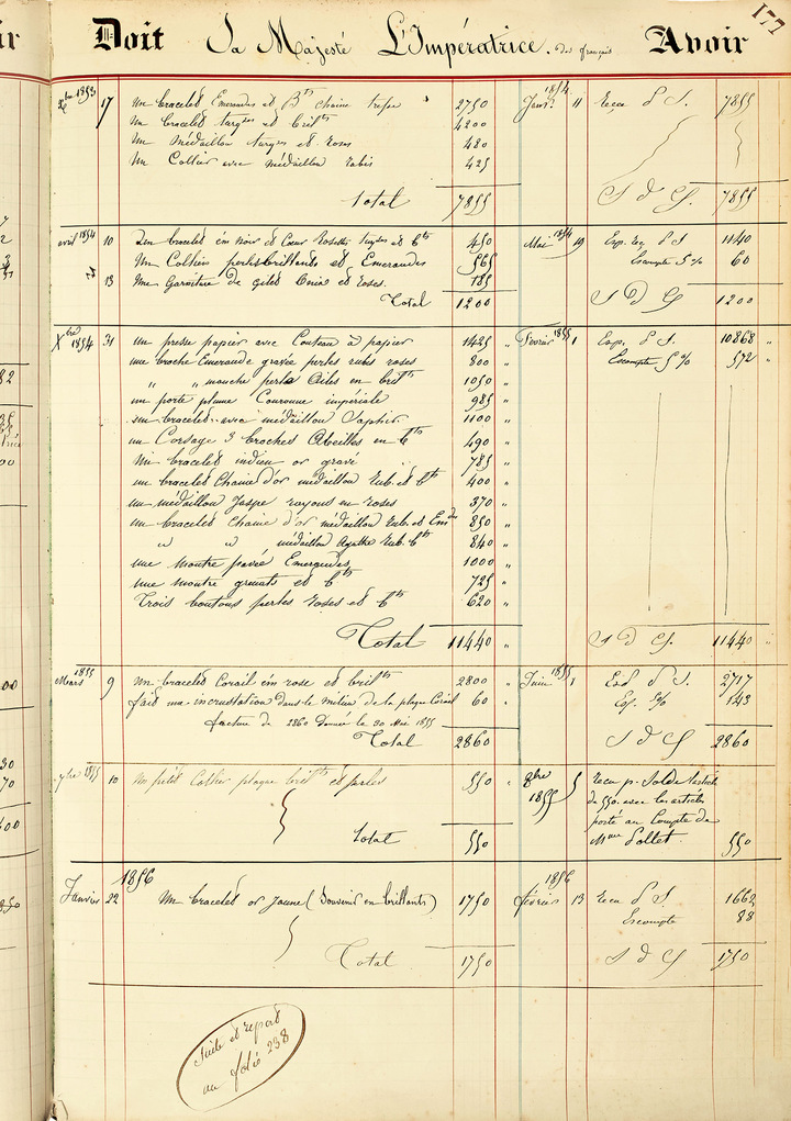 A page from Mellerio's order books, dating from the 19th century. 