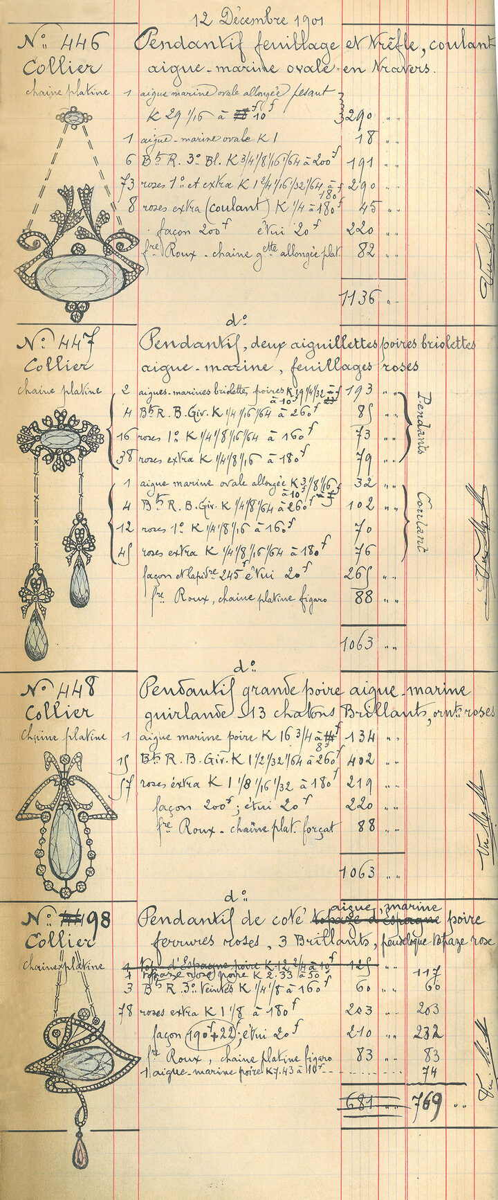 Another page of jewellery history from the Mellerio archives, including sketches of pieces from 1901.