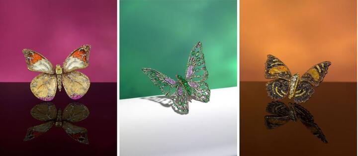 A multi-gem brooch US0,000-230,000 (left) - A multi-gem “pride” brooch US,000-100,000 (center) - A multi-gem brooch US,000-65,000 (right)