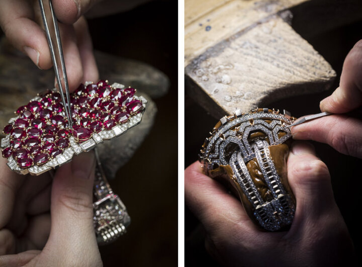 Jewellery work, assembling (left) - Bead setting work (right)